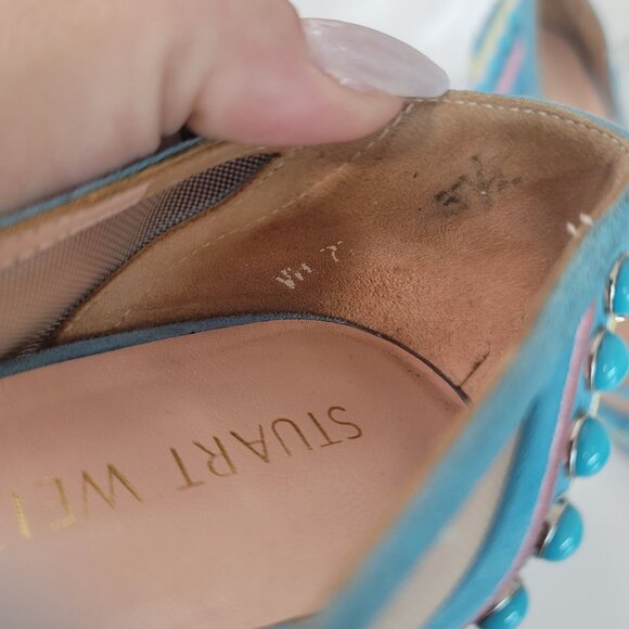 Stuart Weitzman cotton candy Heels blue Studded Beaded Mesh Multicolor Size 5.5 - Picture 5 of 8